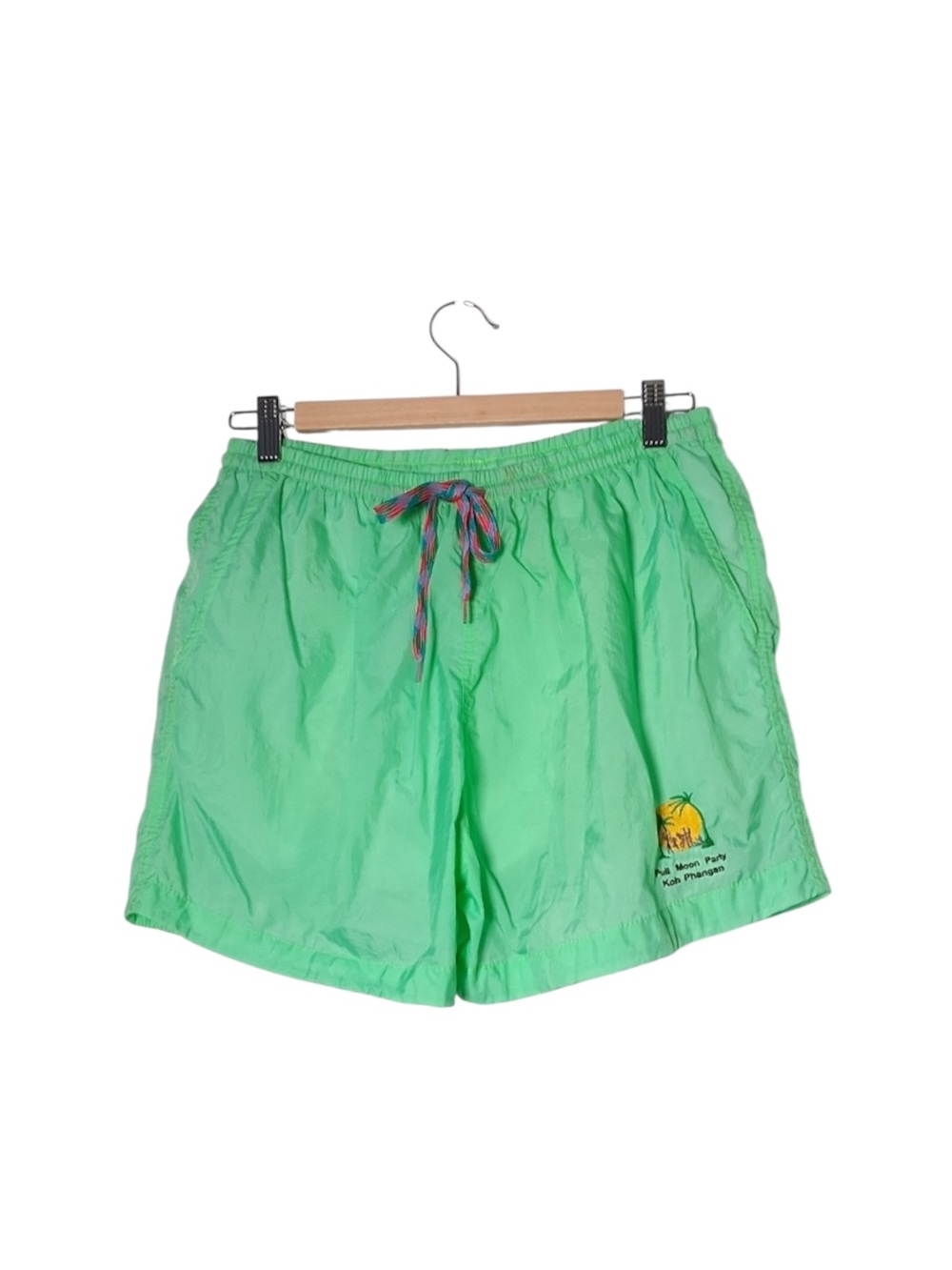 Shorts Swim Trunks Neon Green Full Moon Party Koh Phangan Logo Thailand